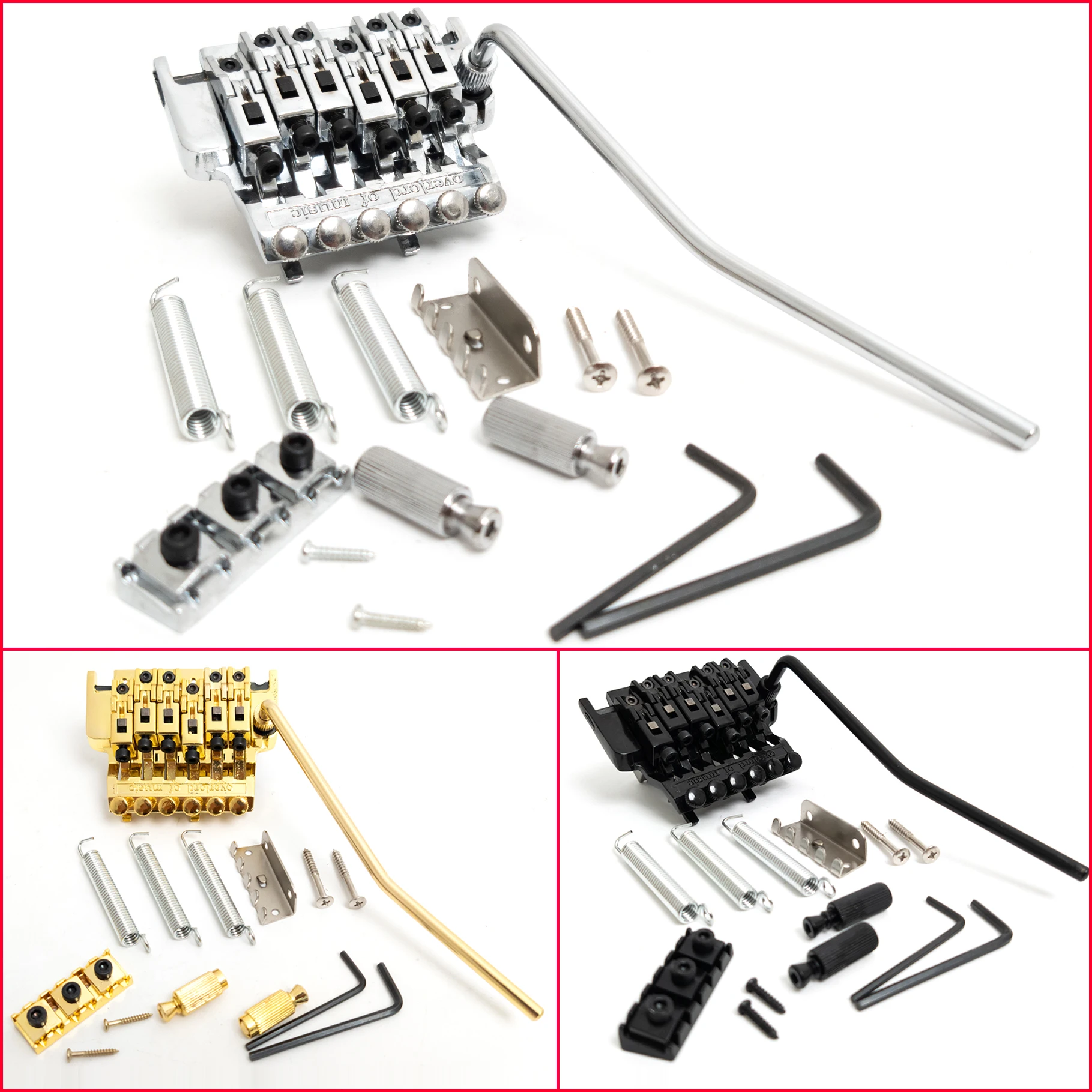 Electric Guitar Double Locking Tremolo Bridge Set with Arm & Locking Nut – Chrome/Black/Gold, Right-Handed Vibrato System
Electric Guitar Double Locking Tremolo Bridge Set with Arm & Locking Nut – Chrome/Black/Gold, Right-Handed Vibrato System