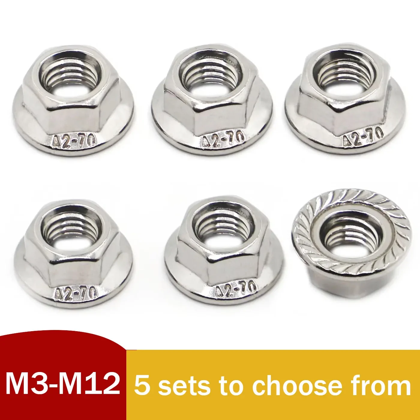 M3 M4 M5 M6 M8 M10 M12 304 Stainless Steel Flange Nut Set Hex Serrated Spinlock Flange Lock Nuts Assortment Kit
M3 M4 M5 M6 M8 M10 M12 304 Stainless Steel Flange Nut Set Hex Serrated Spinlock Flange Lock Nuts Assortment Kit