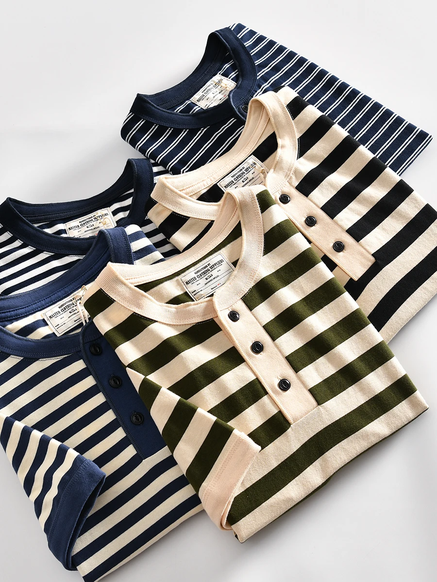 American Retro Heavyweight Cotton Summer Washed Stripe Loose Casual Henry Collar Short Sleeve T-Shirt for Men Breathable Yout...
American Retro Heavyweight Cotton Summer Washed Stripe Loose Casual Henry Collar Short Sleeve T-Shirt for Men Breathable Yout...