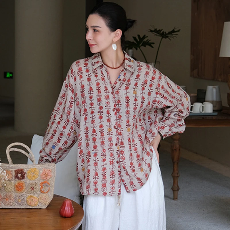 Women Long Sleeve Linen Shirt New 2025 Spring Vintage Style Turn-down Collar Floral Print Loose Female Casual Tops Shirts M1479
Women Long Sleeve Linen Shirt New 2025 Spring Vintage Style Turn-down Collar Floral Print Loose Female Casual Tops Shirts M1479
