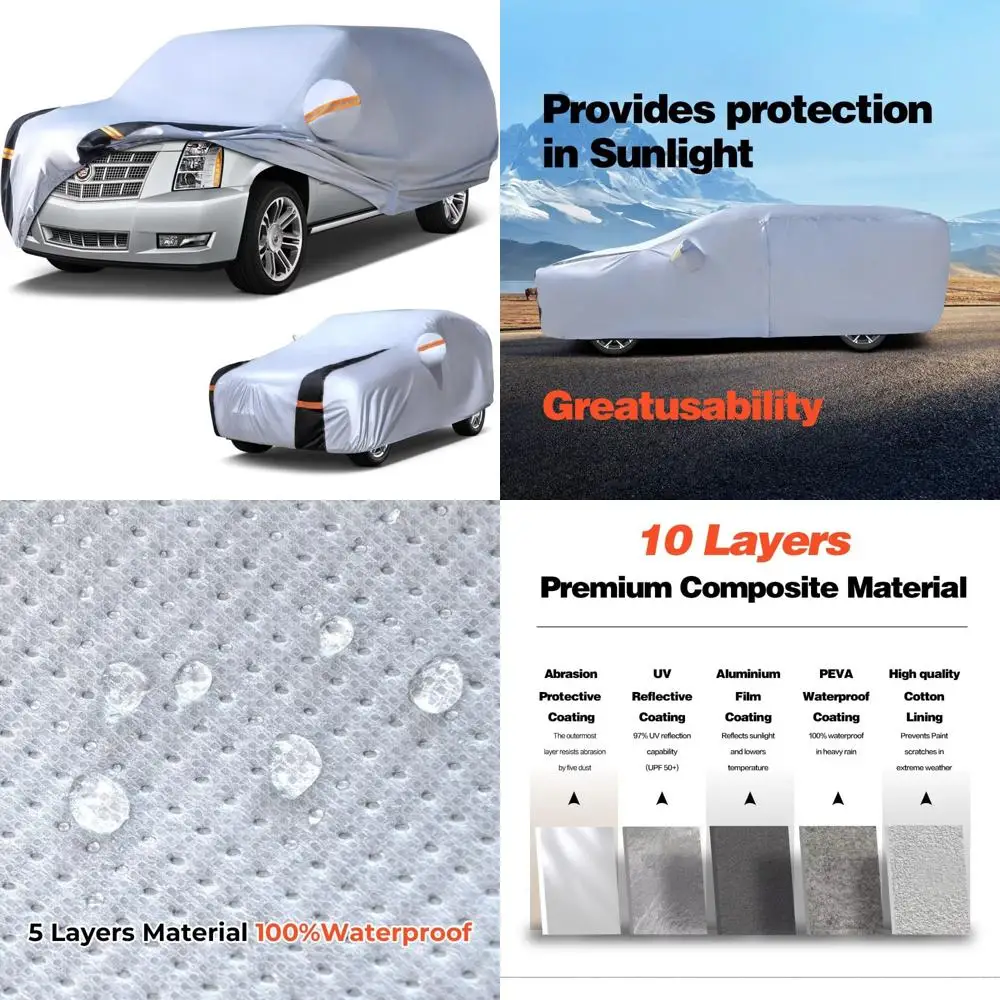 Waterproof Heavy-Duty SUV Car Cover for All Weather Protection, Outdoor Full Exterior Cover, Rain Sun Wind Resistant
Waterproof Heavy-Duty SUV Car Cover for All Weather Protection, Outdoor Full Exterior Cover, Rain Sun Wind Resistant