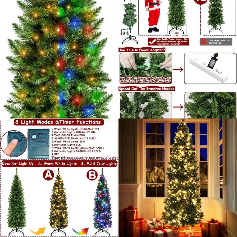 Slim 5-Foot Pencil Artificial Christmas Tree with 180 LED Lights, 8 Modes, Timer, and Metal Stand for Indoor/Outdoor Use
Slim 5-Foot Pencil Artificial Christmas Tree with 180 LED Lights, 8 Modes, Timer, and Metal Stand for Indoor/Outdoor Use