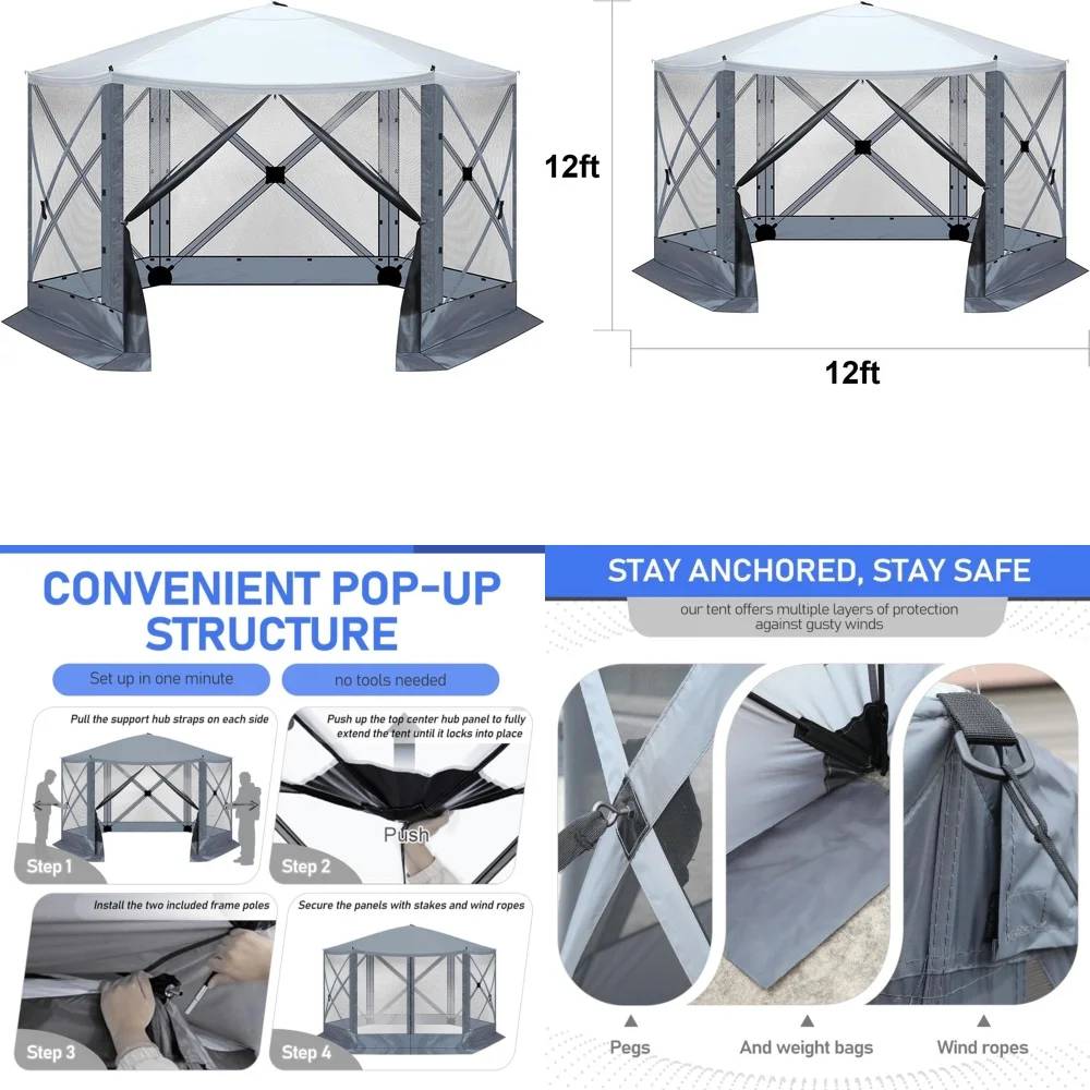 Gazebos12x12 футов мгновенная всплывающая палатка с москитной сеткой, патио, беседка, складной уличный навес с сумкой для переноски
Gazebos12x12 футов мгновенная всплывающая палатка с москитной сеткой, патио, беседка, складной уличный навес с сумкой для переноски