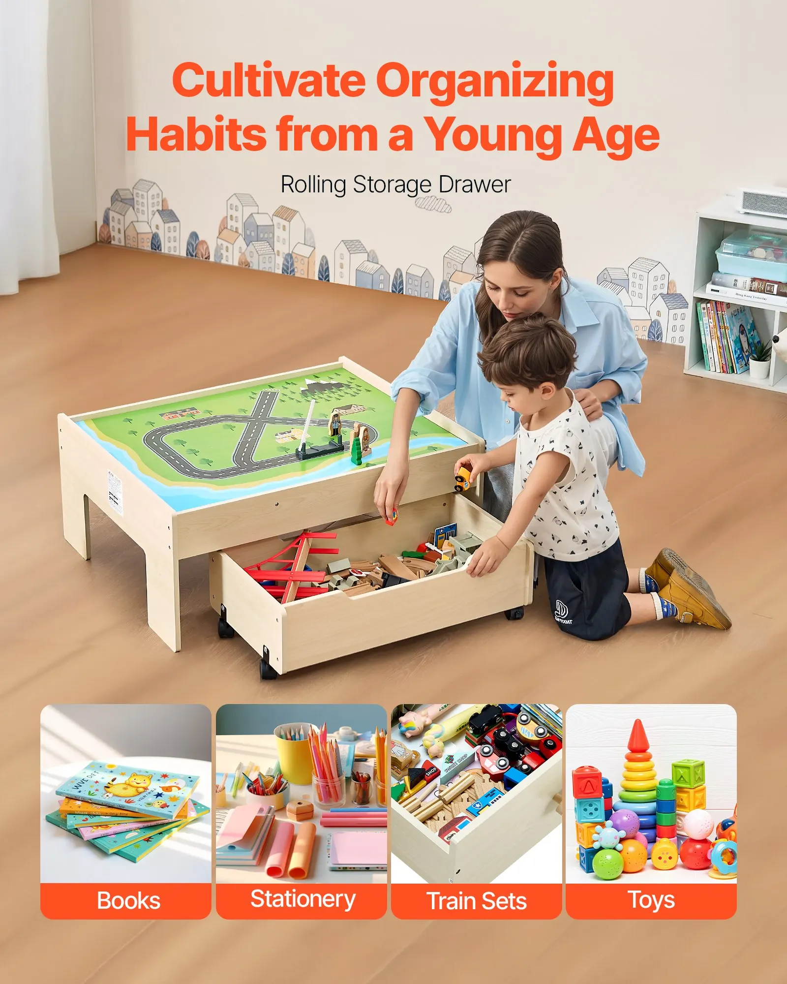 Train Table 100 Pieces Wooden Kids Activity Table With Rolling Storage Drawer
Train Table 100 Pieces Wooden Kids Activity Table With Rolling Storage Drawer