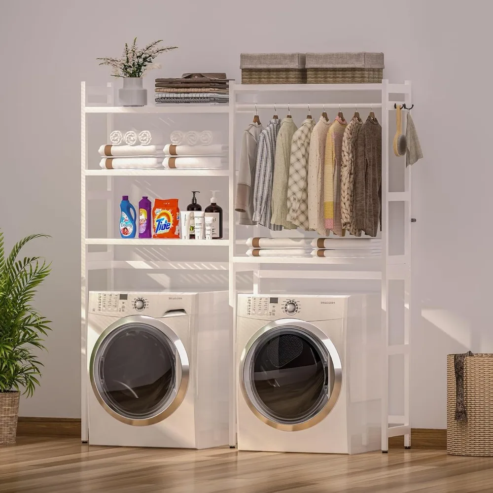 Over The Washer and Dryer Storage Shelf Bamboo,5 Tiers Laundry Room Drying Rack with Adjustable Shelves and 4 Hooks
Over The Washer and Dryer Storage Shelf Bamboo,5 Tiers Laundry Room Drying Rack with Adjustable Shelves and 4 Hooks