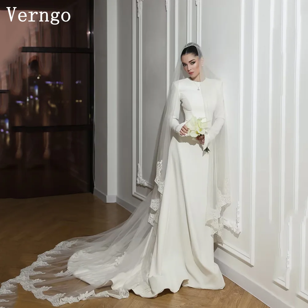 Verngo Simple Modest Wedding Dress O Neck Full Sleeves Mermaid Sweep Train Bride Dress Mulism Prom Bridal Gown Customized
Verngo Simple Modest Wedding Dress O Neck Full Sleeves Mermaid Sweep Train Bride Dress Mulism Prom Bridal Gown Customized