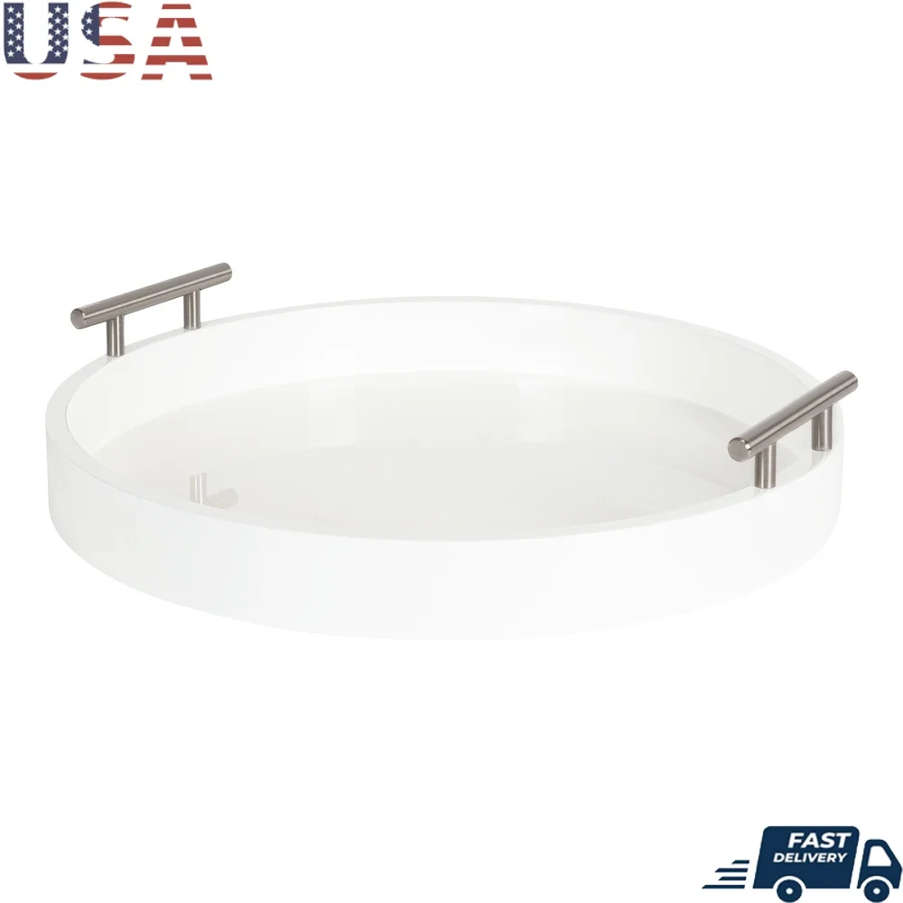 Modern Round Serving Tray Decorative Accent Tray Storage Display with Polished Metal Handles Glossy Finish Protective Pads
Modern Round Serving Tray Decorative Accent Tray Storage Display with Polished Metal Handles Glossy Finish Protective Pads