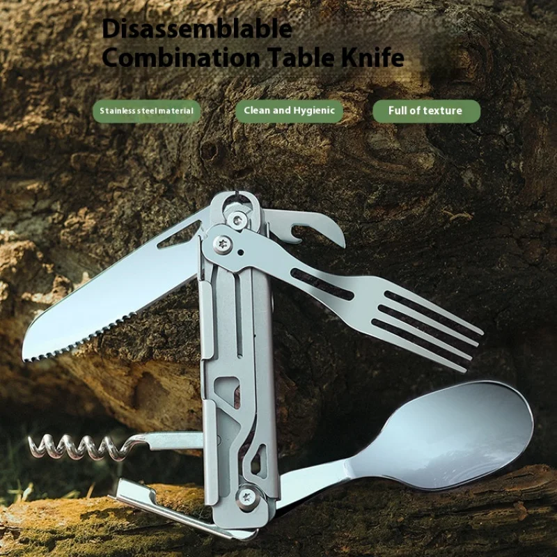 Набор столовых приборов для кемпинга на открытом воздухе — многофункциональная складная ложка из нержавеющей стали, съемный нож, вилка/открывалка для бутылок, портативная
Набор столовых приборов для кемпинга на открытом воздухе — многофункциональная складная ложка из нержавеющей стали, съемный нож, вилка/открывалка для бутылок, портативная