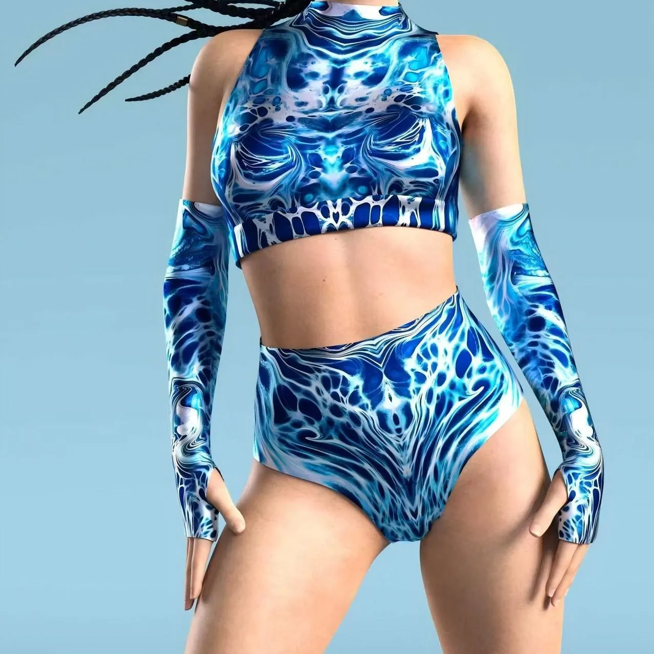 Women Sexy Cyber Punk Mermaid Scale Cosplay Costume Swimsuit Set Halloween Party Colorful Tops Shorts Modern Dance Rave Out
Women Sexy Cyber Punk Mermaid Scale Cosplay Costume Swimsuit Set Halloween Party Colorful Tops Shorts Modern Dance Rave Out