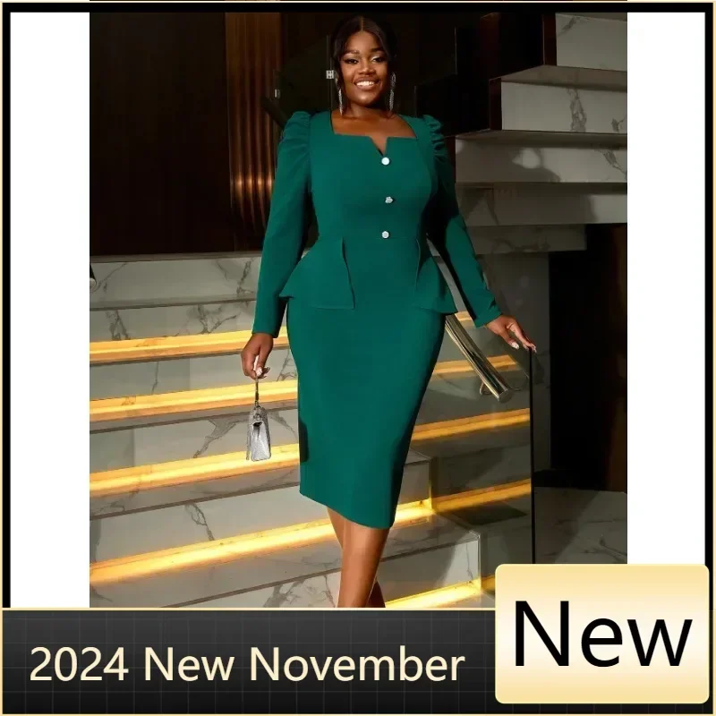 Women Modest Green Christmas Party Dress V Neck Long Sleeves Button Ruffles High Waist Bodycon Formal Evening Event Gowns
Women Modest Green Christmas Party Dress V Neck Long Sleeves Button Ruffles High Waist Bodycon Formal Evening Event Gowns