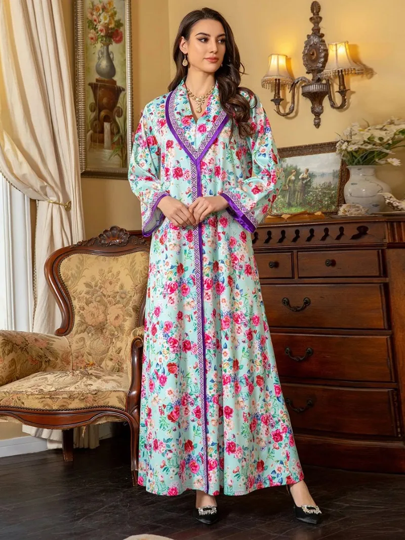Dubai Turkish Fashion Floral Spring Abayas Saudi Moroccan Women Kaftan Long Sleeve V-Neck Elegant African Dress 2024
Dubai Turkish Fashion Floral Spring Abayas Saudi Moroccan Women Kaftan Long Sleeve V-Neck Elegant African Dress 2024