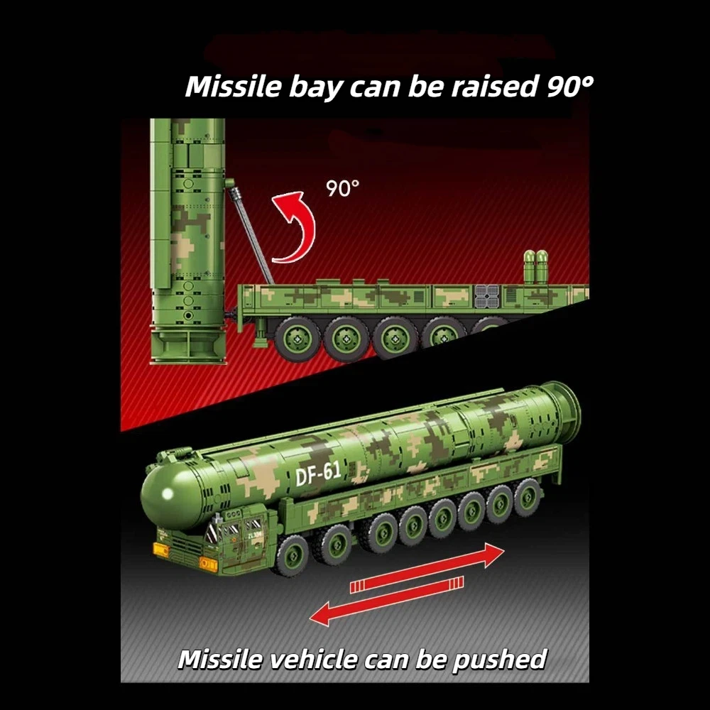 551PCS Military DF-61 Intercontinental Ballistic Missile Vehicle Truck Building Blocks Model Bricks WWII Toys Birthday Gifts Boy
551PCS Military DF-61 Intercontinental Ballistic Missile Vehicle Truck Building Blocks Model Bricks WWII Toys Birthday Gifts Boy