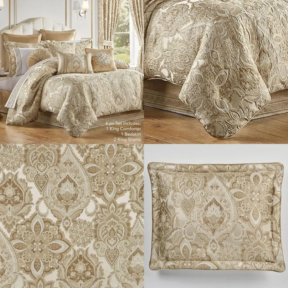 Elegant Neutral Bedding Set: King Comforter, Bedskirt, 2 King Shams in Champagne and Ivory Damask, Medallions, Stripes, and Soft
Elegant Neutral Bedding Set: King Comforter, Bedskirt, 2 King Shams in Champagne and Ivory Damask, Medallions, Stripes, and Soft