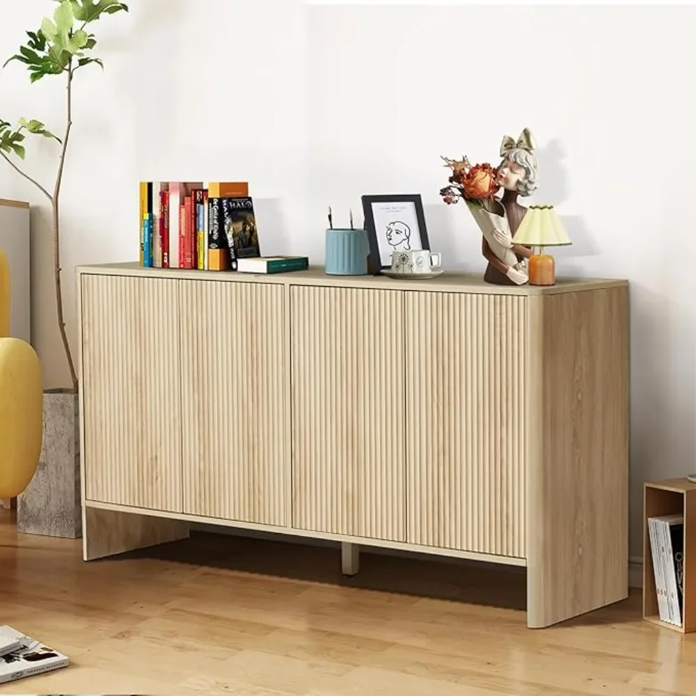 Sideboard Buffets Cabinet, Modern Accent Storage Cabinet with 4 Fluted Doors and Adjustable Shelves, Wood Buffet Sideboards
Sideboard Buffets Cabinet, Modern Accent Storage Cabinet with 4 Fluted Doors and Adjustable Shelves, Wood Buffet Sideboards