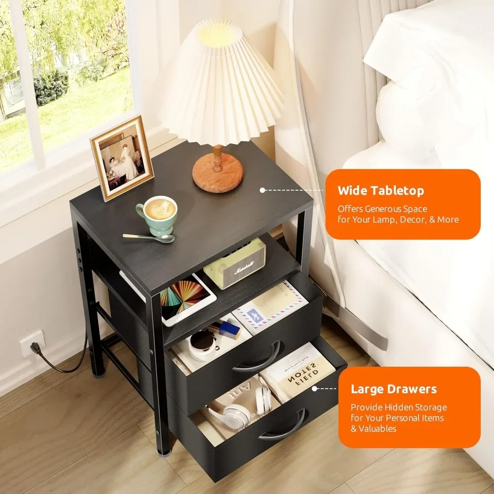The bedside table is equipped with a charging station, an open shelf and 2 drawers. It is in a modern style and has a USB port
The bedside table is equipped with a charging station, an open shelf and 2 drawers. It is in a modern style and has a USB port