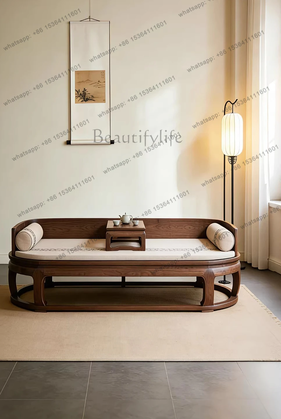 New Chinese-style North American black walnut Arhat bed, oval chaise longue
New Chinese-style North American black walnut Arhat bed, oval chaise longue