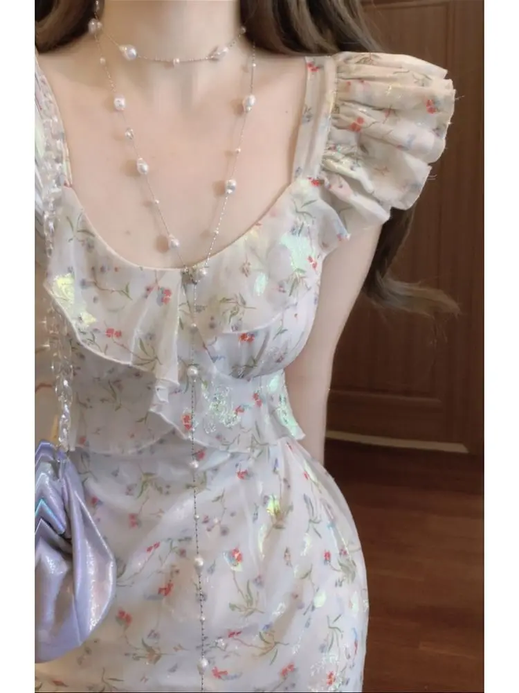 Sweet Printed Floral Ruffled Edge Flying Sleeve Dress Women Fairycore Square Collar High-waisted A-line Ladylike Slim Dress
Sweet Printed Floral Ruffled Edge Flying Sleeve Dress Women Fairycore Square Collar High-waisted A-line Ladylike Slim Dress
