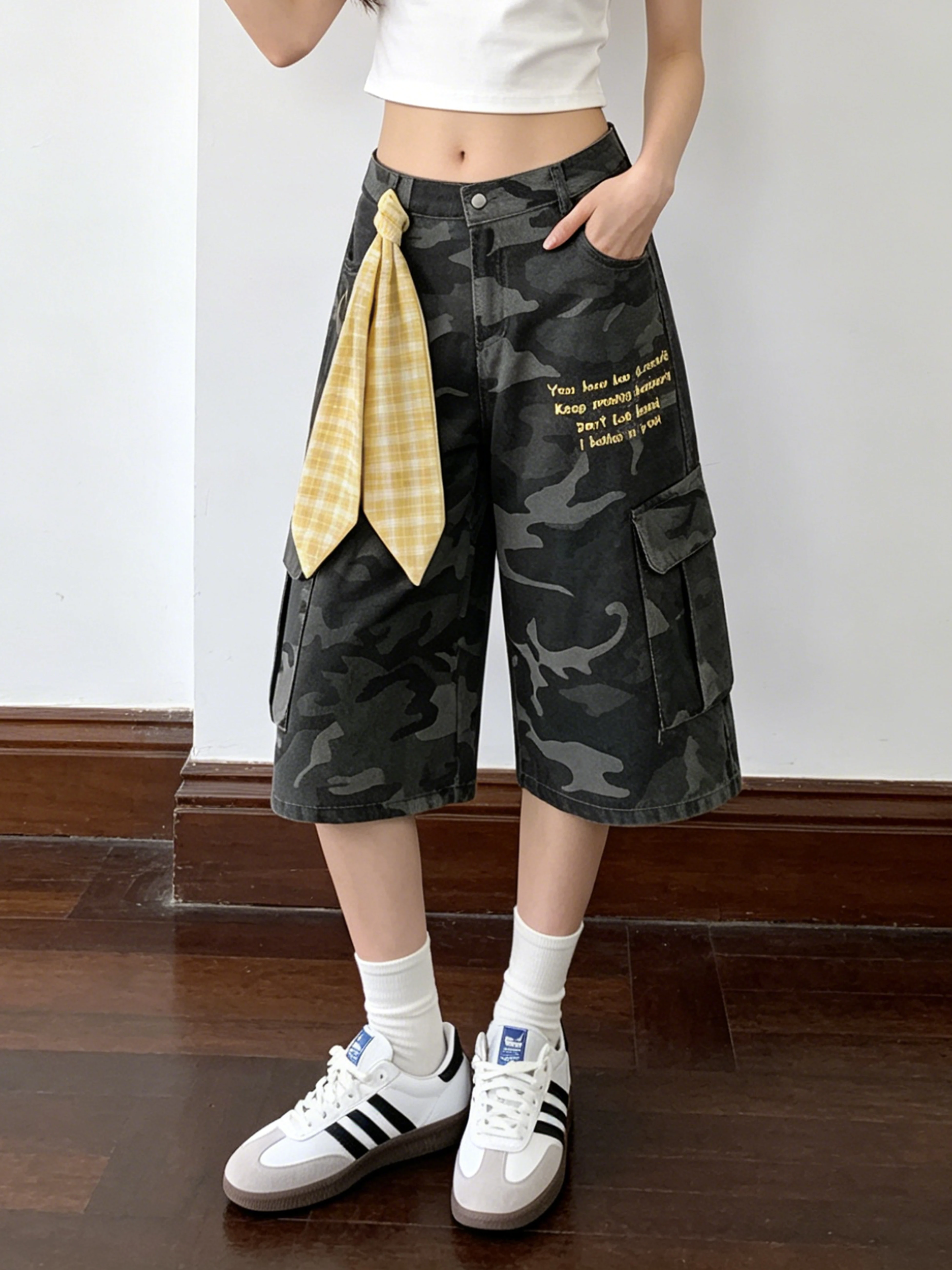 Street Style Camouflage Wide Leg Mid-Length Pants Women's Embroidered Letter American Style Versatile Small Ball Workwear
Street Style Camouflage Wide Leg Mid-Length Pants Women's Embroidered Letter American Style Versatile Small Ball Workwear
