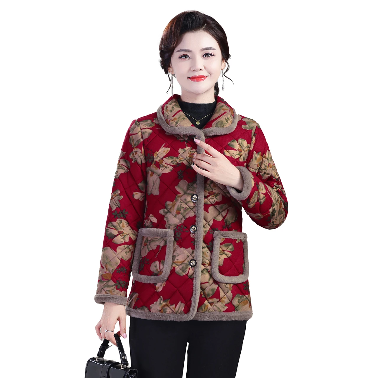 Plus Size Thiened Fce Women's Cotton Jaet Winter Faion Stand Collar Single Button Loose Fit Floral Print Warm Coat
Plus Size Thiened Fce Women's Cotton Jaet Winter Faion Stand Collar Single Button Loose Fit Floral Print Warm Coat