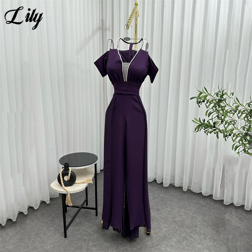 Lily Purple Evening Dress Off Shoulder Prom Dresses Pearl Trimmed Neckline Party Formal Gown robe de bal for Woman Customized
Lily Purple Evening Dress Off Shoulder Prom Dresses Pearl Trimmed Neckline Party Formal Gown robe de bal for Woman Customized