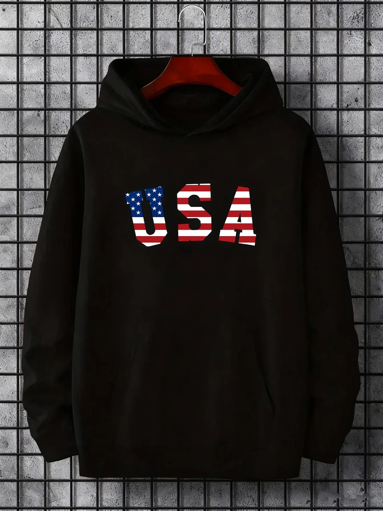 A novel and fashionable hooded sweatshirt with the national flag letter pattern for men - a black casual pullover with a front
A novel and fashionable hooded sweatshirt with the national flag letter pattern for men - a black casual pullover with a front