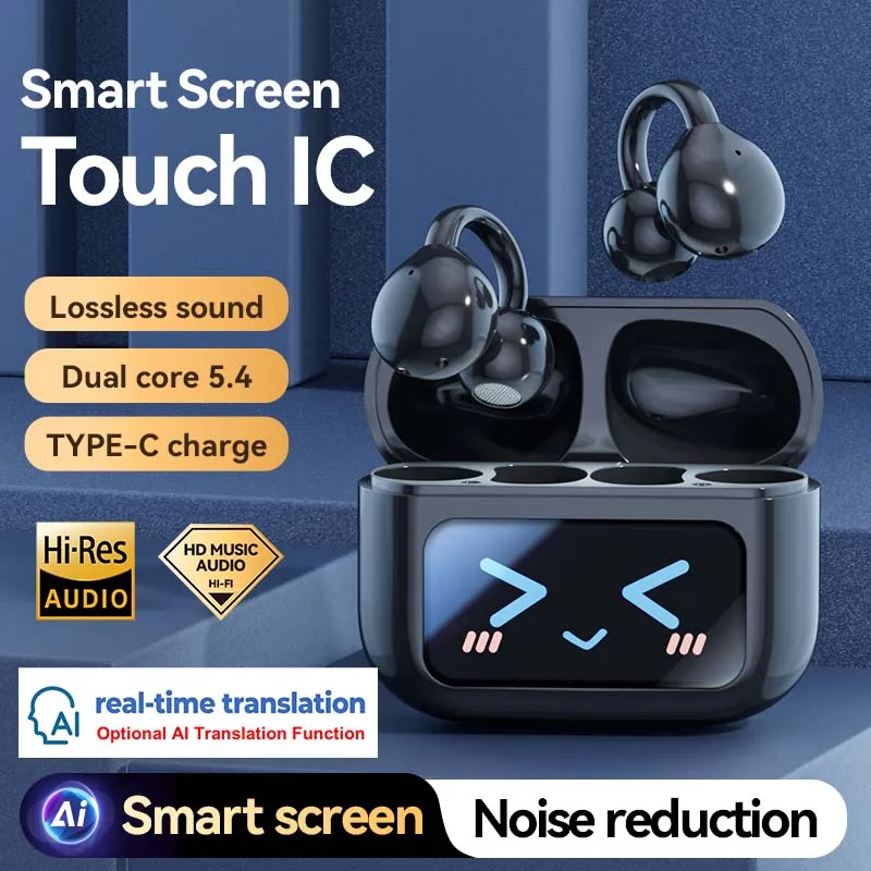 Open Ear Clip Touch Screen Bluetooth Earphone Optional AI Translation HD Voice Noise Reduction Air Conduction Wireless Headset
Open Ear Clip Touch Screen Bluetooth Earphone Optional AI Translation HD Voice Noise Reduction Air Conduction Wireless Headset