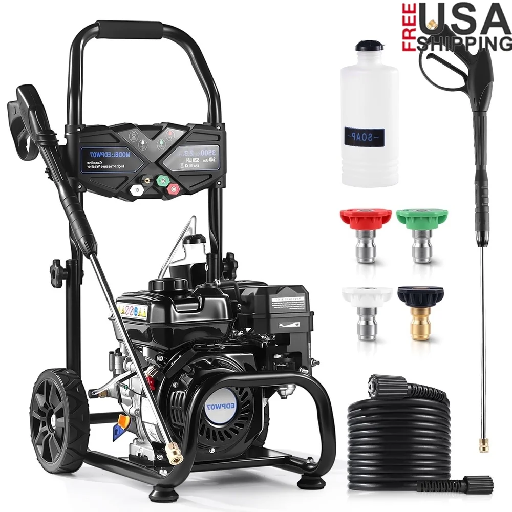 3500PSI Gas Pressure Washer 2.3GPM 209CC Engine 4 Quick Connect Nozzles 25FT Hose Soap Tank Outdoor Cleaning Tool
3500PSI Gas Pressure Washer 2.3GPM 209CC Engine 4 Quick Connect Nozzles 25FT Hose Soap Tank Outdoor Cleaning Tool