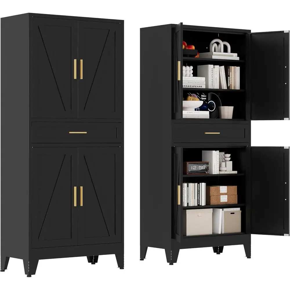 Metal Storage Cabinet with Drawer and 4 Adjustable Shelves, Large Barn Door Style Kitchen Cabinets for Home, Kitchen, Dining, an
Metal Storage Cabinet with Drawer and 4 Adjustable Shelves, Large Barn Door Style Kitchen Cabinets for Home, Kitchen, Dining, an