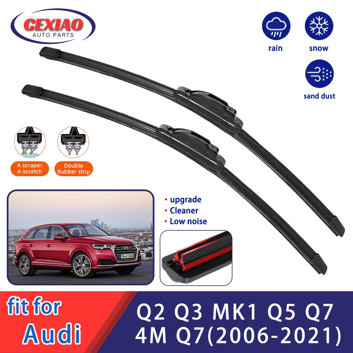 For Audi Q2 Q3 MK1 Q5 Q7 4M Q7 Front Windshield Wiper General Motors Multifunctional Double Rubber Strip Wiper Wholesale
For Audi Q2 Q3 MK1 Q5 Q7 4M Q7 Front Windshield Wiper General Motors Multifunctional Double Rubber Strip Wiper Wholesale