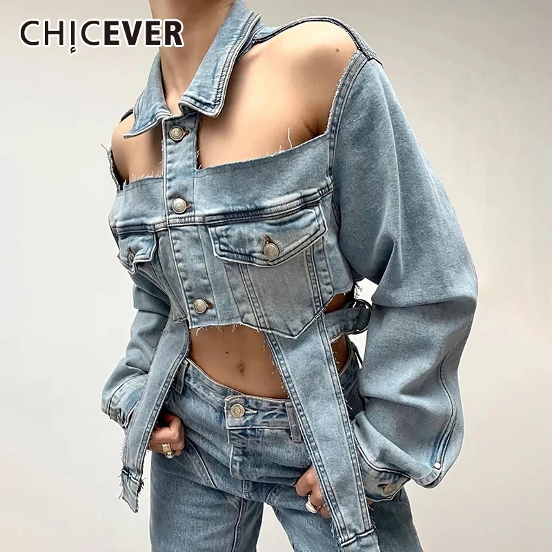 CHICEVER Patchwork Belt Denim Coat For Women Lapel Hollow Out Long Sleeve Spliced Button Streetwear Solid Coats Female New Hot
CHICEVER Patchwork Belt Denim Coat For Women Lapel Hollow Out Long Sleeve Spliced Button Streetwear Solid Coats Female New Hot