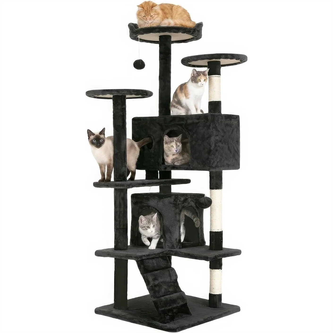 54" Cat Tree Tower Dark Gray Multi-Level Indoor Activity Center with Sisal Scratching Posts, Condos, Perches & Hanging Toys for
54" Cat Tree Tower Dark Gray Multi-Level Indoor Activity Center with Sisal Scratching Posts, Condos, Perches & Hanging Toys for
