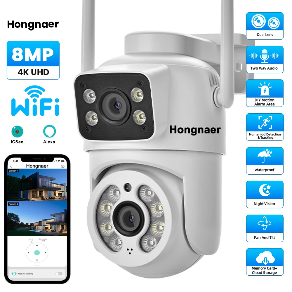 Hongnaer 2K 4MP Outdoor Wireless PTZ IP Dual Lens Monitor ICSee Smart Monitor Home WiFi Network Security CCTV Camera
Hongnaer 2K 4MP Outdoor Wireless PTZ IP Dual Lens Monitor ICSee Smart Monitor Home WiFi Network Security CCTV Camera