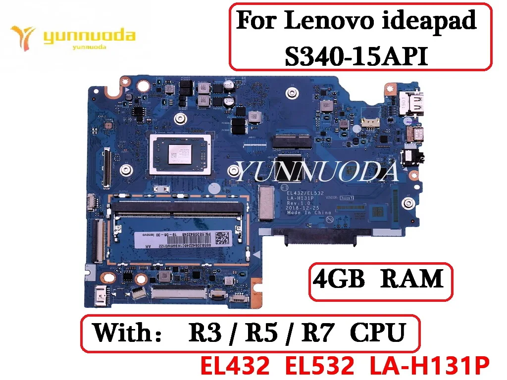 LA-H131P для Lenovo ideapad S340-15API, материнская плата для ноутбука с R3-3200U R5-3500U R7-3700U, процессор AMD, 4 ГБ ОЗУ, 100% тестирование
LA-H131P для Lenovo ideapad S340-15API, материнская плата для ноутбука с R3-3200U R5-3500U R7-3700U, процессор AMD, 4 ГБ ОЗУ, 100% тестирование