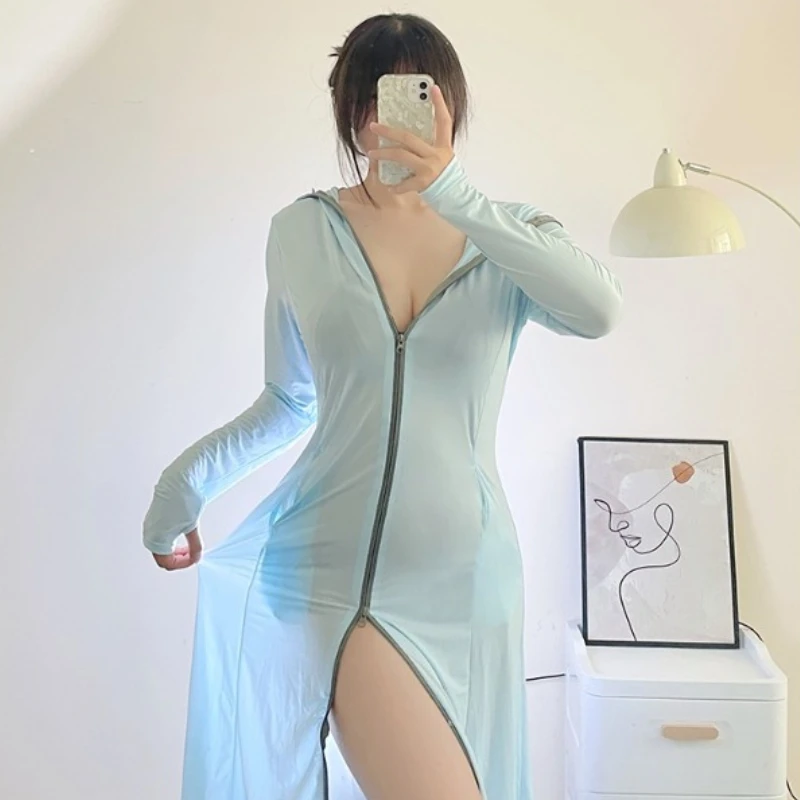 Women Sexy See Through Blue Cover-Ups Full Body Sun Protection Summer Zipper Lingeries with Hats Outdoor Travel Sunscreen Cloth
Women Sexy See Through Blue Cover-Ups Full Body Sun Protection Summer Zipper Lingeries with Hats Outdoor Travel Sunscreen Cloth