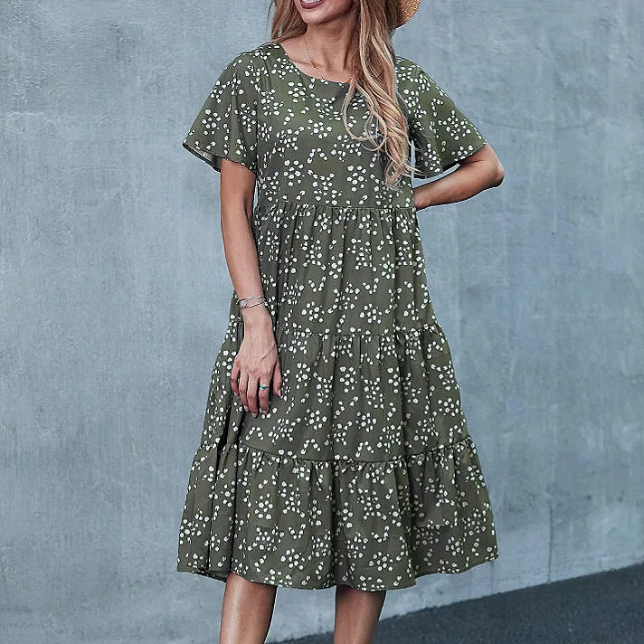 Casual spring and summer new women's clothing, fresh round neck solid color lotus leaf sleeve dress, fashionable, simple and ele
Casual spring and summer new women's clothing, fresh round neck solid color lotus leaf sleeve dress, fashionable, simple and ele