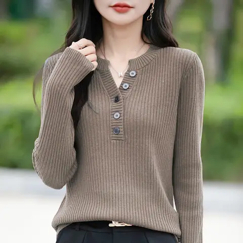 Women New Fine Wool Thickening Sweater Outwear V-neck Half Open Chest Pullover Autumn Winter Bottoming Casual Warm Knitting Top