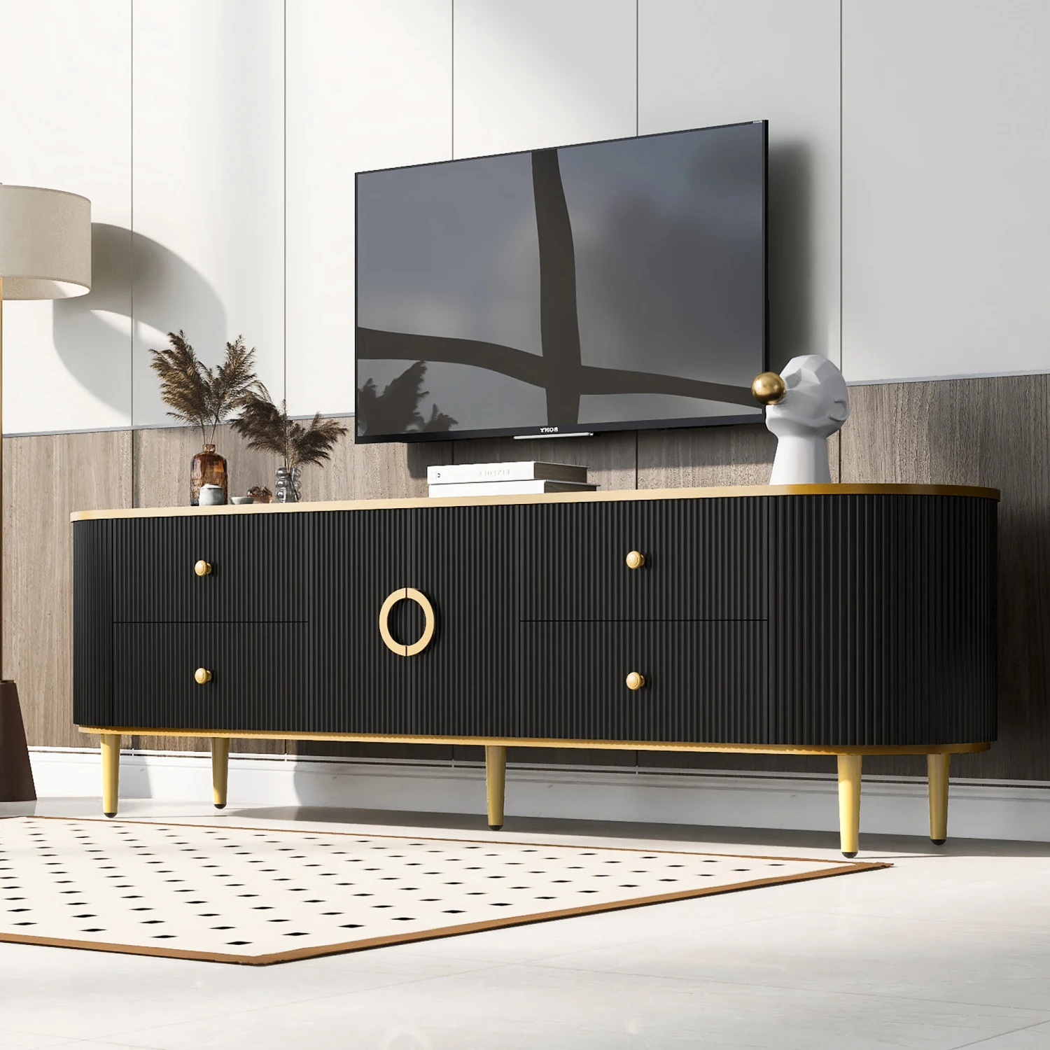 U-Can Modern TV Stand for 80" TVs, Entertainment Center with 4 Drawers & 1 Cabinet, Wood TV Console Table with Metal Legs - Livi
U-Can Modern TV Stand for 80" TVs, Entertainment Center with 4 Drawers & 1 Cabinet, Wood TV Console Table with Metal Legs - Livi