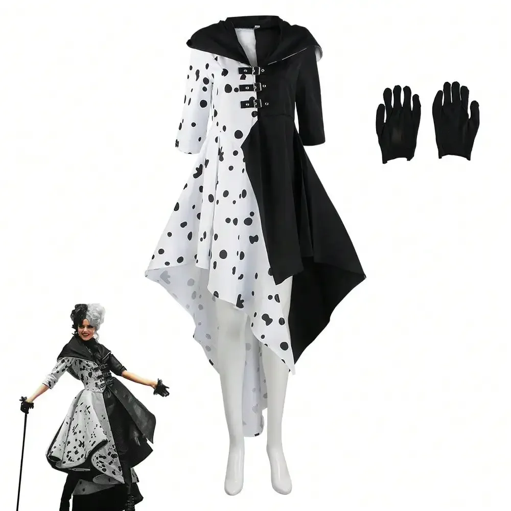 De Vil Cosplay Costume Black White Dalmatians High Low Dress With Gloves DisneyDalmatians Gown Black White Patchwork High Low Dress
De Vil Cosplay Costume Black White Dalmatians High Low Dress With Gloves DisneyDalmatians Gown Black White Patchwork High Low Dress