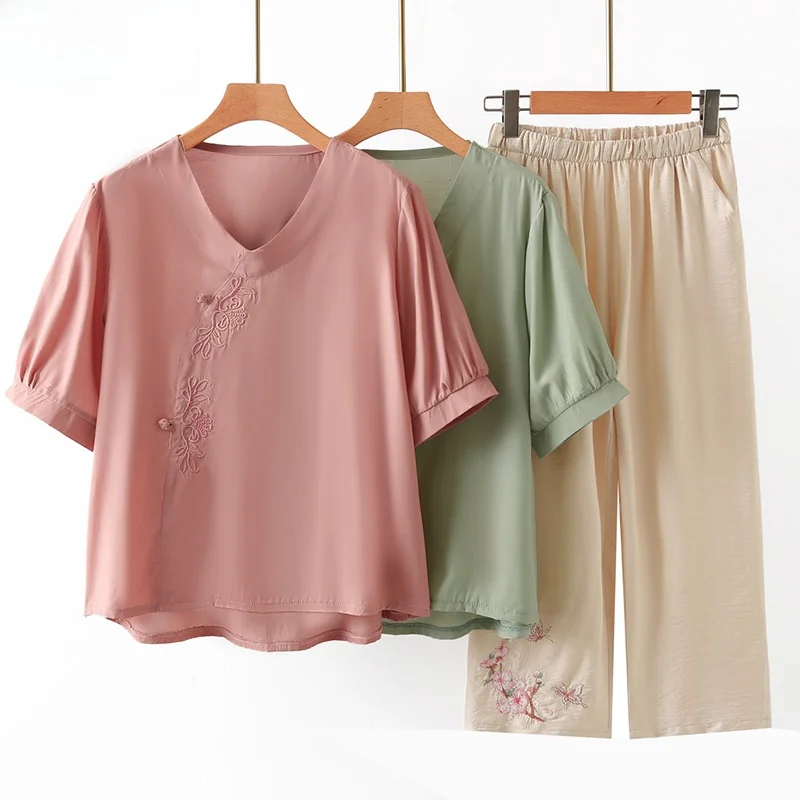 Летний комплект из хлопка и льна: женский шелковый топ с V-образным вырезом, свободный крой, модный традиционный стиль, подходит для всех сезонов
Летний комплект из хлопка и льна: женский шелковый топ с V-образным вырезом, свободный крой, модный традиционный стиль, подходит для всех сезонов