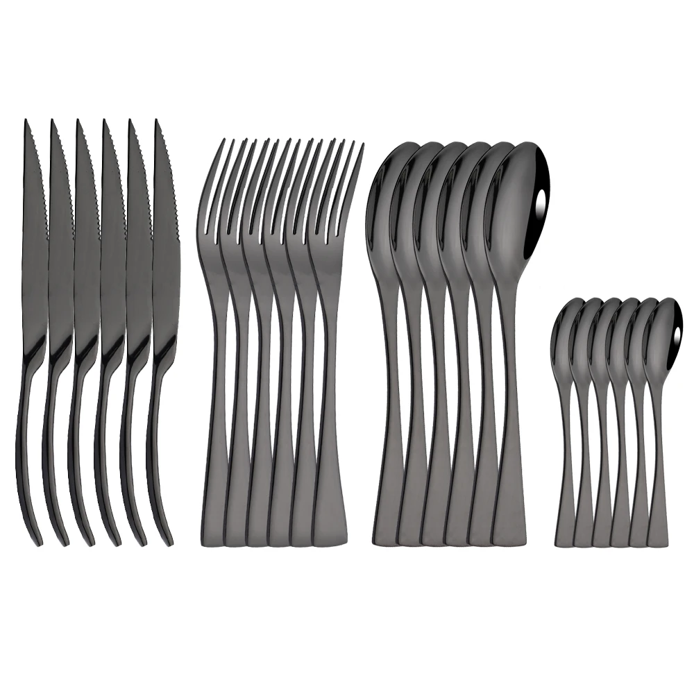 24Pcs Black Mirror Cutlery Set 304 Stainless Steel Dinnerware Set Steak Knife Fork Spoon Dinner Kitchen Flatware Tableware Set
24Pcs Black Mirror Cutlery Set 304 Stainless Steel Dinnerware Set Steak Knife Fork Spoon Dinner Kitchen Flatware Tableware Set