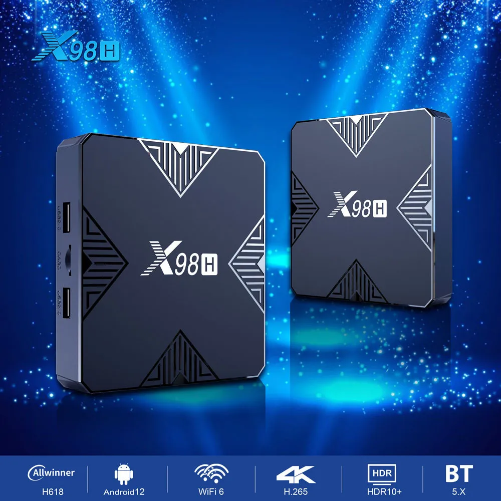 X98H Smart TV BOX Android 12 Allwinner H618 Wi-Fi 6 BT5.0 4K 4G32G Медиаплеер 2.4G 5G Wi-Fi Set Top Box 2G16G PK X96Q
X98H Smart TV BOX Android 12 Allwinner H618 Wi-Fi 6 BT5.0 4K 4G32G Медиаплеер 2.4G 5G Wi-Fi Set Top Box 2G16G PK X96Q