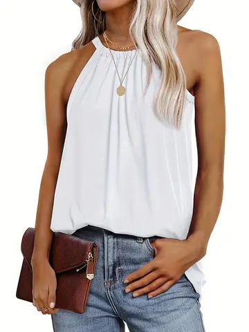 Sommer oberteile für Damen oberteile lässige Tunika oberteile zum Tragen mit Leggings Damen bluse Neck holder Tanktops Sommer High Neck ärmel los