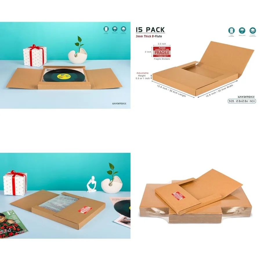 Vinyl Record Mailers, 12.8x12.8x1 inch, Kraft Corrugated Cardboard LP Shipping Boxes for Mailing Packaging Moving Storage, with
Vinyl Record Mailers, 12.8x12.8x1 inch, Kraft Corrugated Cardboard LP Shipping Boxes for Mailing Packaging Moving Storage, with
