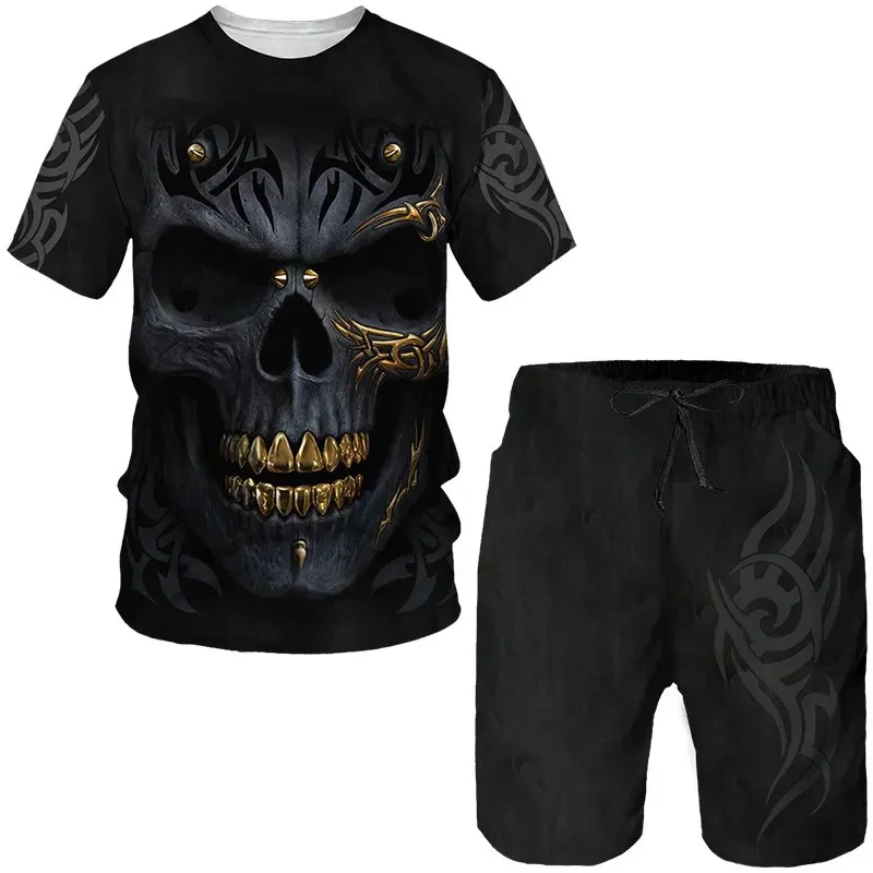 Men's Summer Round Neck Skull T-shirt Set 3D Printing Skull Short Sleeve 2 piece Set Fashion Leisure Sports Short Sleeve Set
Men's Summer Round Neck Skull T-shirt Set 3D Printing Skull Short Sleeve 2 piece Set Fashion Leisure Sports Short Sleeve Set