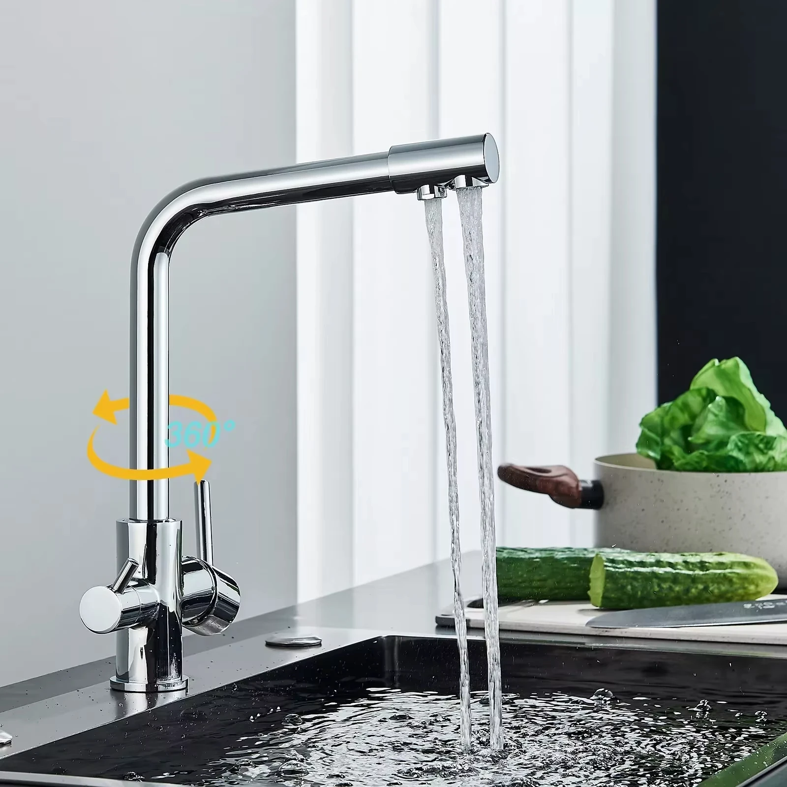 Grifo de cocina cromado, caño giratorio doble, filtro purificador de agua potable, fregadero de latón, grifo mezclador 3 en 1
Grifo de cocina cromado, caño giratorio doble, filtro purificador de agua potable, fregadero de latón, grifo mezclador 3 en 1