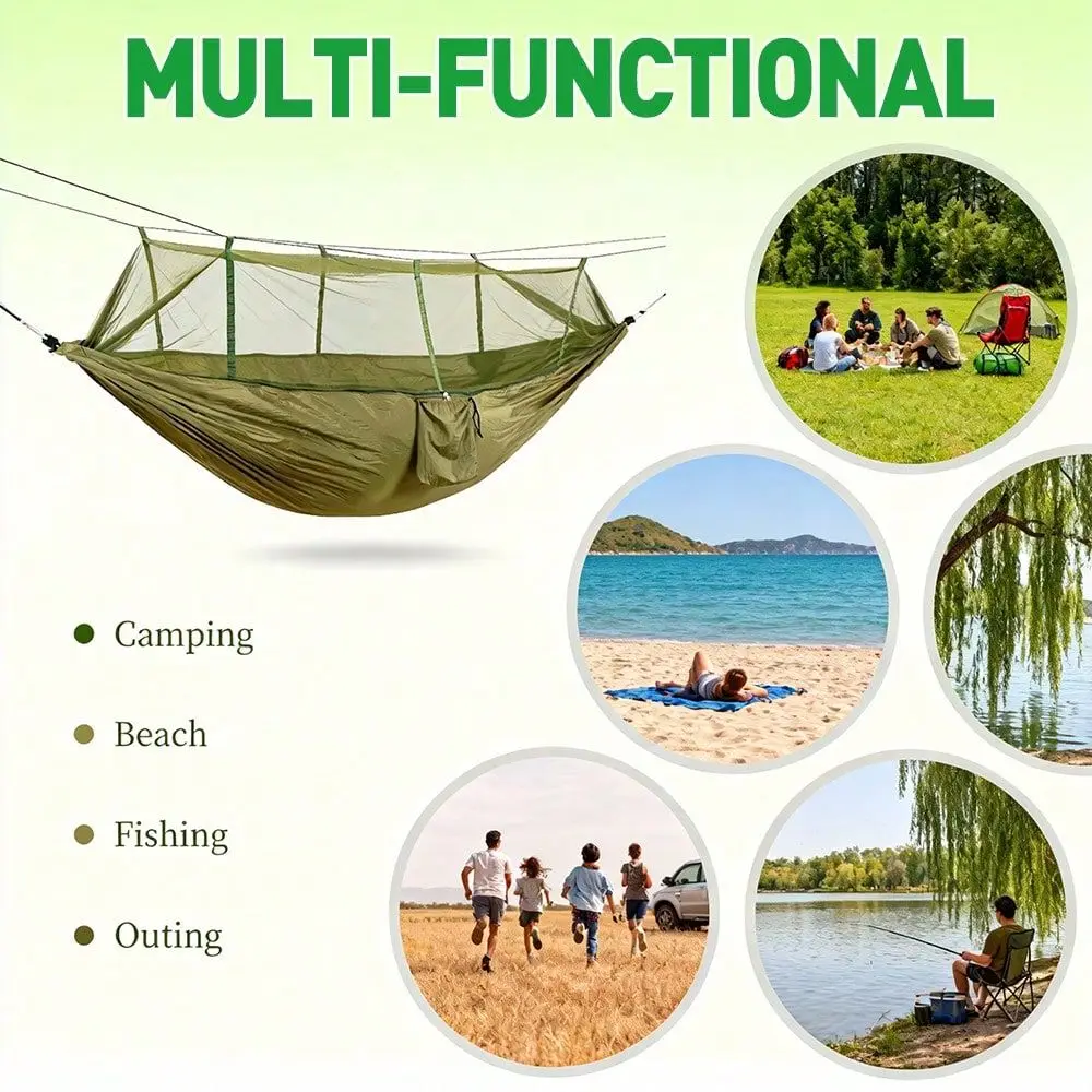 Net Hammock With Tree Straps, Portable Camping Hammock With Mosquito Net, Double 2In1 Reversible Outdoor Hammock For Backpackin
Net Hammock With Tree Straps, Portable Camping Hammock With Mosquito Net, Double 2In1 Reversible Outdoor Hammock For Backpackin