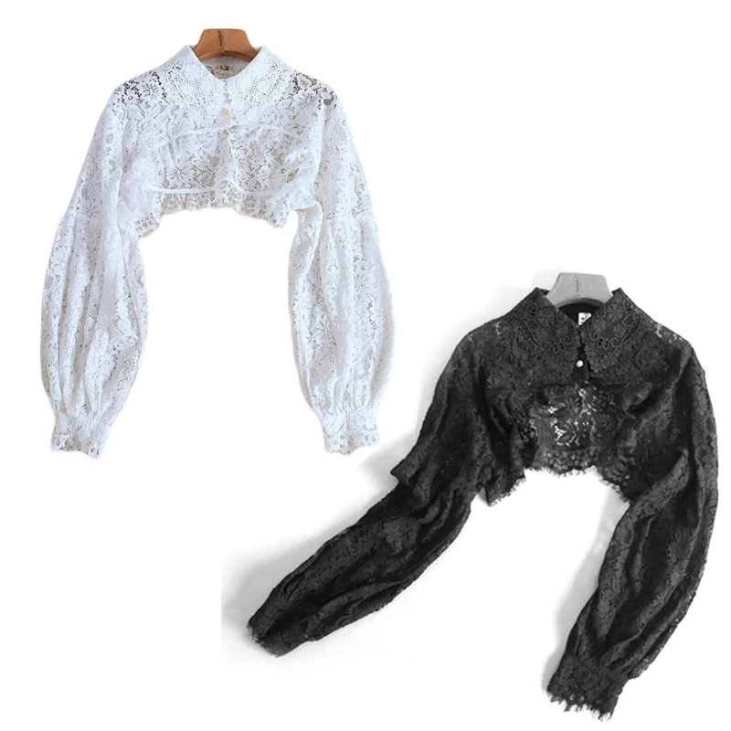 Women Long Lantern Sleeve Fake Collar Dickey Eyelash Floral Lace Crop Half Shirt
Women Long Lantern Sleeve Fake Collar Dickey Eyelash Floral Lace Crop Half Shirt