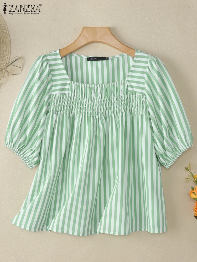 ZANZEA Half Puff Sleeve 2025 Summer Blouses Fashion Day Wear Square Neck Striped Blusas Mujer Woman Smocking Casual Tops
ZANZEA Half Puff Sleeve 2025 Summer Blouses Fashion Day Wear Square Neck Striped Blusas Mujer Woman Smocking Casual Tops