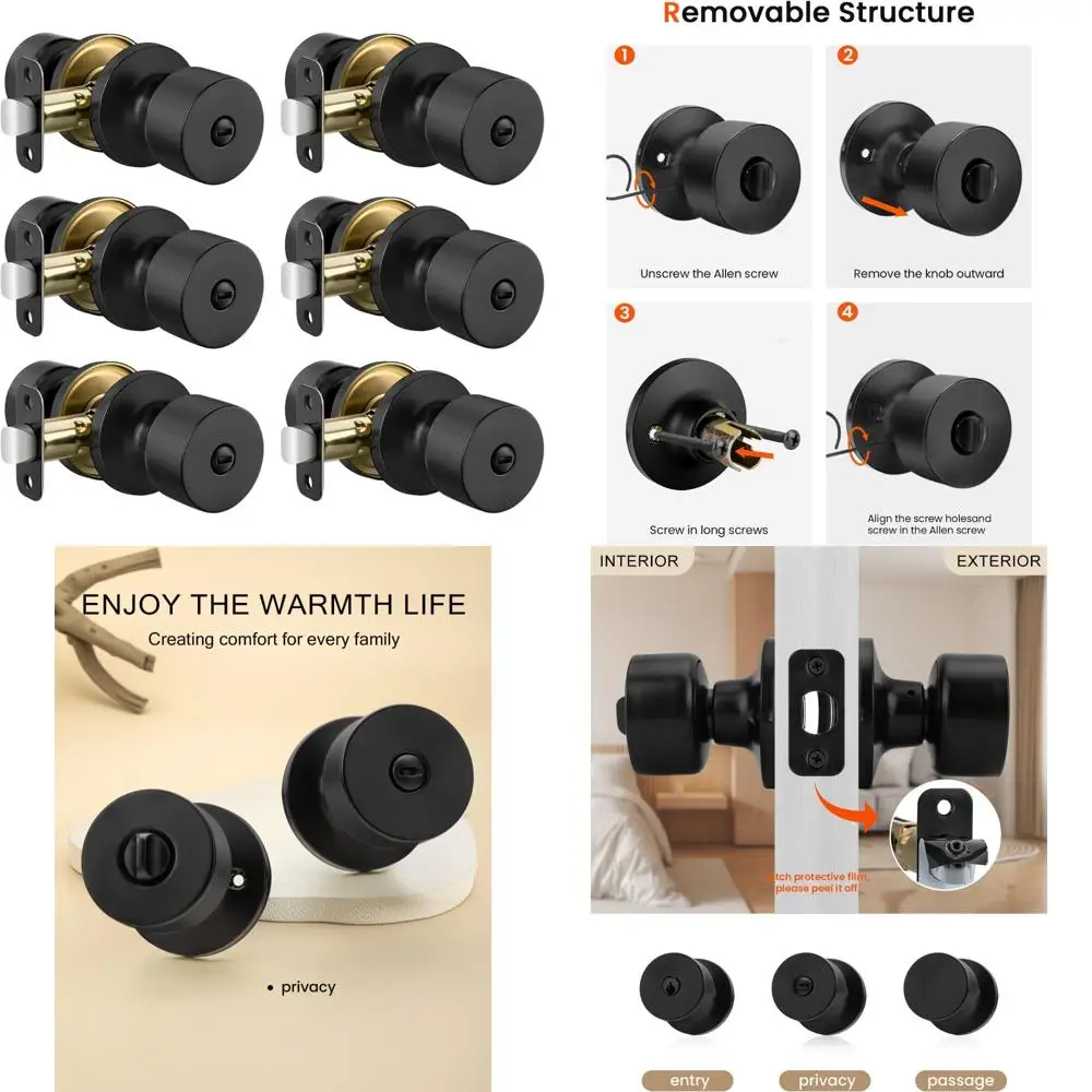 Матовые черные внутренние дверные ручки, набор из 6 предметов для конфиденциальности в спальне и ванной комнате, круглый дизайн
Матовые черные внутренние дверные ручки, набор из 6 предметов для конфиденциальности в спальне и ванной комнате, круглый дизайн