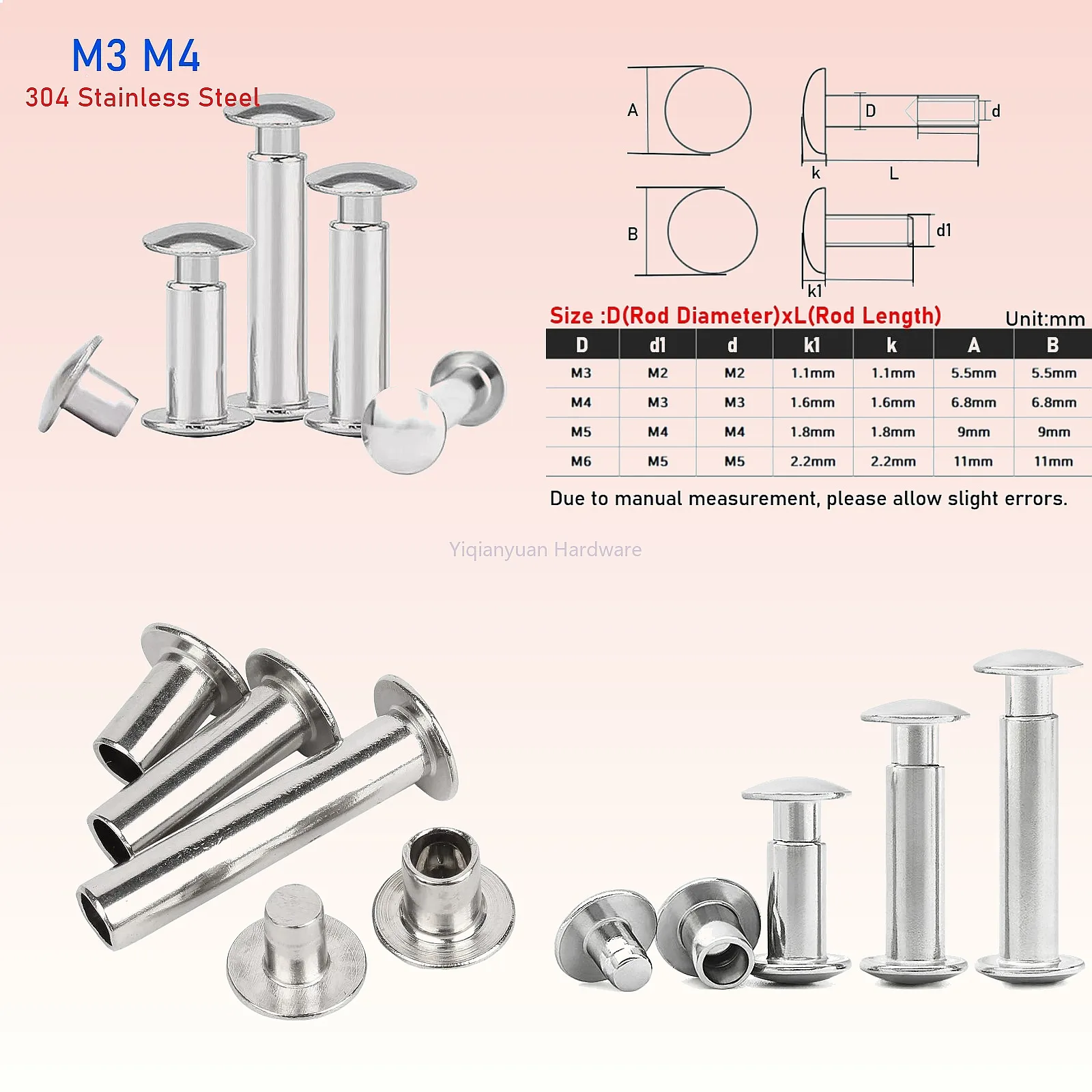 M3 M4 304 Stainless Steel Truss Round Head Hollow Shank Rivet Semi Dome Self-Plugging Rivets Length 4-60mm
M3 M4 304 Stainless Steel Truss Round Head Hollow Shank Rivet Semi Dome Self-Plugging Rivets Length 4-60mm